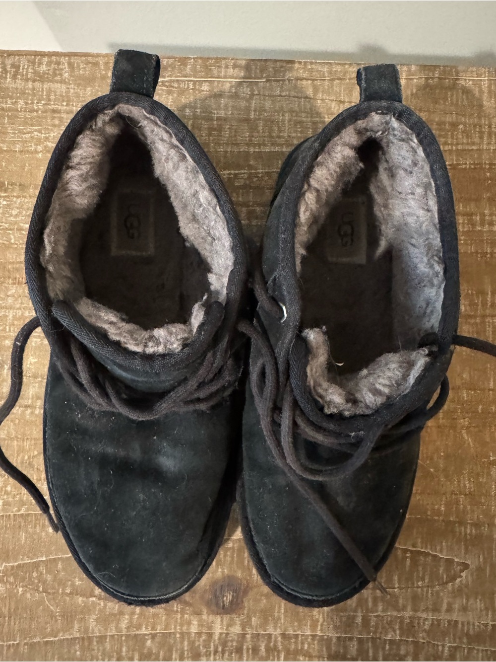 UGG Black Suede Lace-Up Shearling Ankle Booties - Picture 2 of 5